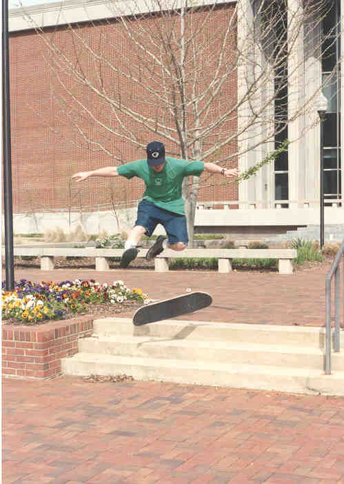 Solomon with a 360 flip at the Auburn library